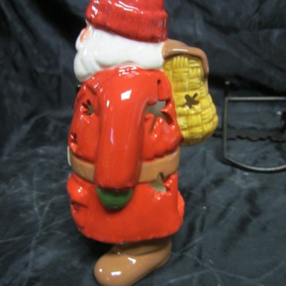 HALLMARK RUSTIC SANTA W/BASKET STYLE BACKPACK, CUTOUT CERAMIC TEALIGHT HOLDER - Picture 3 of 6